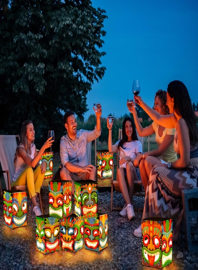 Renbuzhu 12pcs Hawaiian Luau Party Decorations Set - 9.84" x 7.08" Tiki Totem Pole Boxes with String Lights for Aloha Signs, Bar Decor, Tropical Birthday Supplies - Image 4
